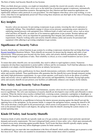 The Duty of Security Valves in Gas Equipments