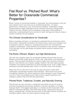 Flat Roof vs. Pitched Roof What’s Better for Oceanside Commercial Properties
