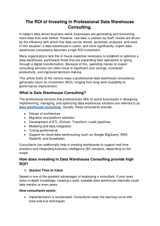 The ROI of Investing in Professional Data Warehouse Consulting