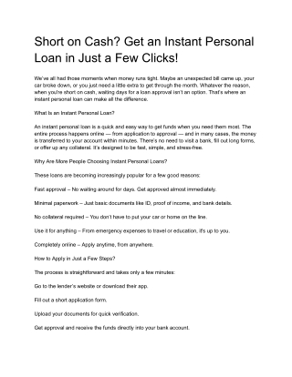 Short on Cash? Get an Instant Personal Loan in Just a Few Clicks!