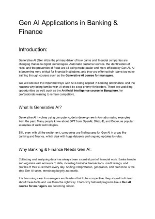 Gen AI Applications in Banking & Finance