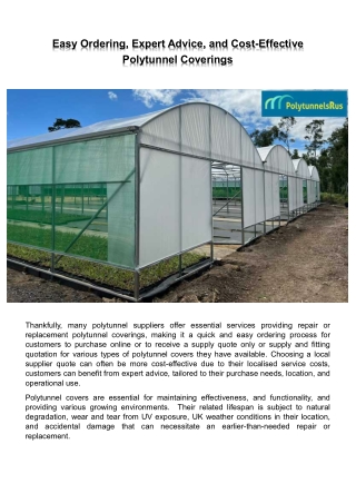 Easy Ordering, Expert Advice, and Cost-Effective Polytunnel Coverings
