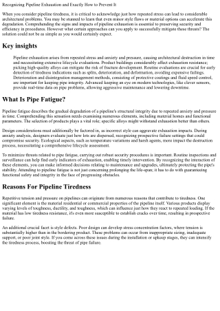 Recognizing Pipe Tiredness and Exactly How to avoid It