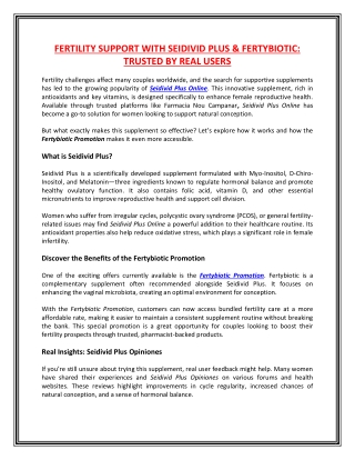 FERTILITY SUPPORT WITH SEIDIVID PLUS & FERTYBIOTIC: TRUSTED BY REAL USERS