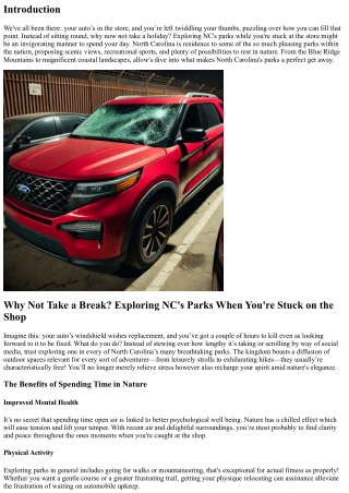 Why Not Take a Break? Exploring NC's Parks When You're Stuck at the Shop