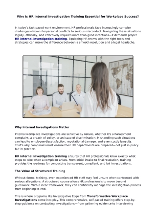 Why Is HR Internal Investigation Training Essential for Workplace Success?