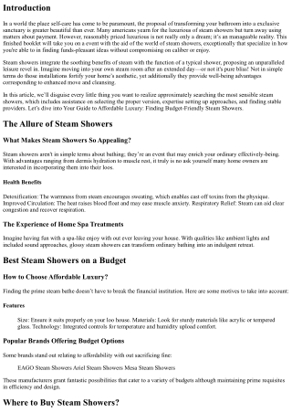 Your Guide to Affordable Luxury: Finding Budget-Friendly Steam Showers