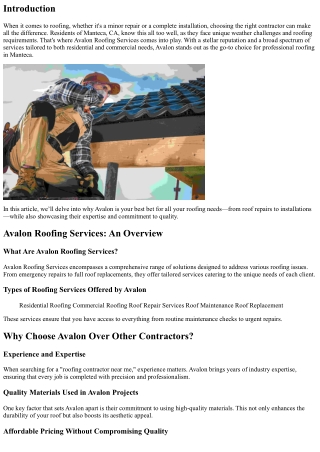Why Avalon is the Best Choice for Professional Roofing in Manteca, CA