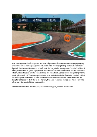 Verstappen Vô Địch Imola, Alonso Trắng Tay Tại 88Bet Hiphop