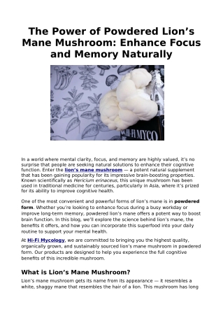 The Power of Powdered Lion’s Mane Mushroom: Enhance Focus and Memory Naturally