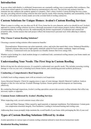 Custom Solutions for Unique Homes: Avalon's Custom Roofing Services