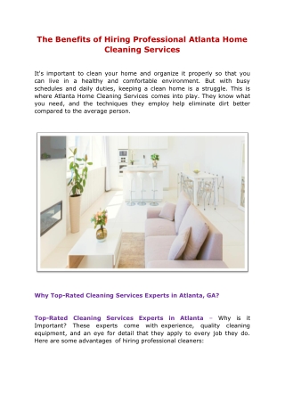 The Benefits of Hiring Professional Atlanta Home Cleaning Services