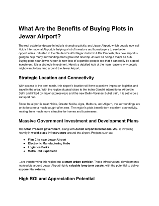 What Are the Benefits of Buying Plots in Jewar Airport