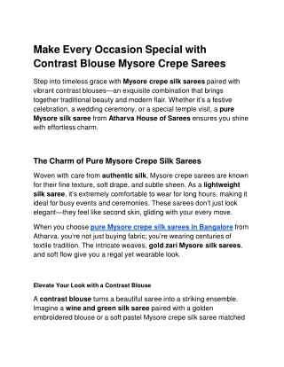 Make Every Occasion Special with Contrast Blouse Mysore Crepe Sarees