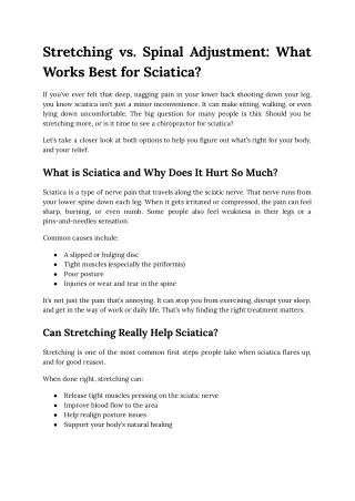 Stretching vs. Spinal Adjustment: What Works Best for Sciatica?