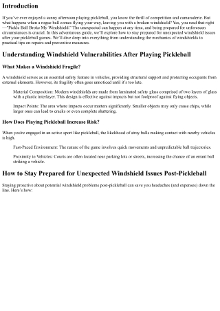 How to Stay Prepared for Unexpected Windshield Issues Post-Pickleball