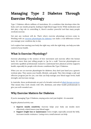Managing Type 2 Diabetes Through Exercise Physiology