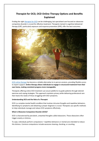 Therapist for OCD, OCD Online Therapy Options and Benefits Explained