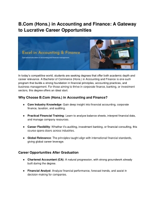 B.Com (Hons.) in Accounting and Finance