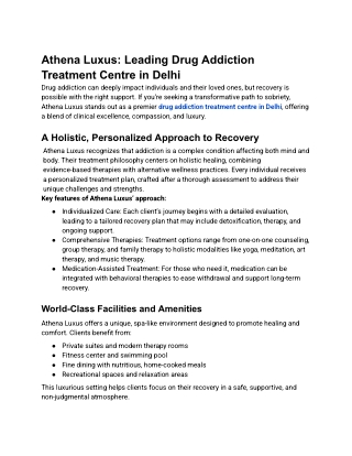 Drug Addiction Treatment Centre in Delhi NCR - Athena Luxus