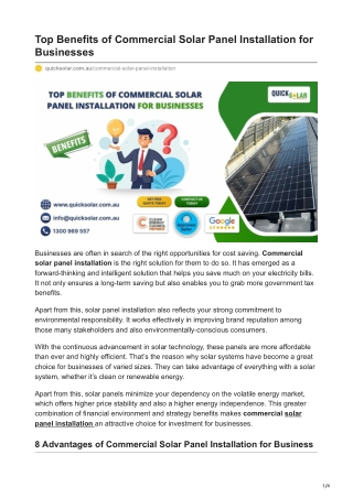 Top Benefits of Commercial Solar Panel Installation for Businesses