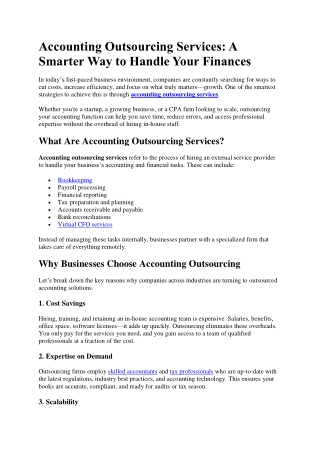 Accounting Outsourcing Services: A Smarter Way to Handle Your Finances