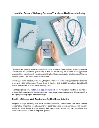 How Can Custom Web App Services Transform Healthcare Industry