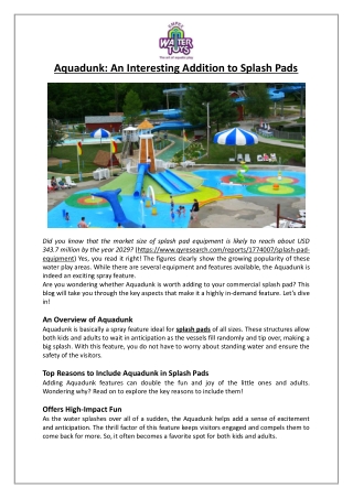 Empex Watertoys® - Aquadunk An Interesting Addition to Splash Pads