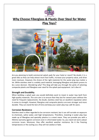 Empex Watertoys® - Why Choose Fiberglass & Plastic Over Steel for Water Play Toys