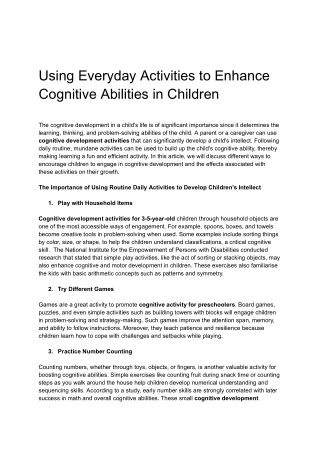 Using Everyday Activities to Enhance Cognitive Abilities in Children