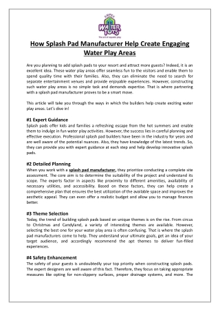 Empex Watertoys® - How Splash Pad Manufacturer Help Create Engaging Water Play Areas