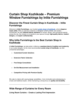 Inlite Furnishings – Best Curtain Shop in Kozhikode for Elegant Interiors