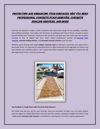 Protecting and Enhancing Your Surfaces: Why You Need Professional Concrete Stain