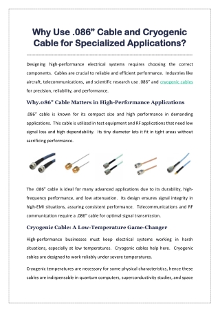 Why Use .086” Cable and Cryogenic Cable for Specialized Applications?