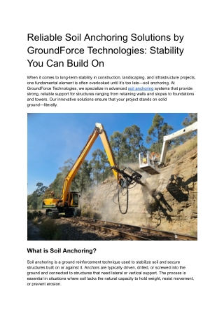 Reliable Soil Anchoring Solutions by GroundForce Technologies