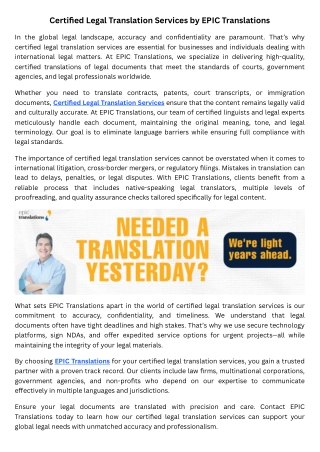 Certified Legal Translation Services by EPIC Translations