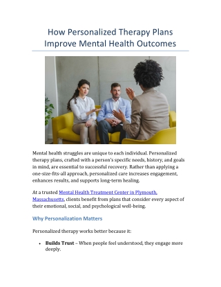How Personalized Therapy Plans Improve Mental Health Outcomes