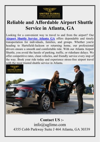Reliable and Affordable Airport Shuttle Service in Atlanta, GA