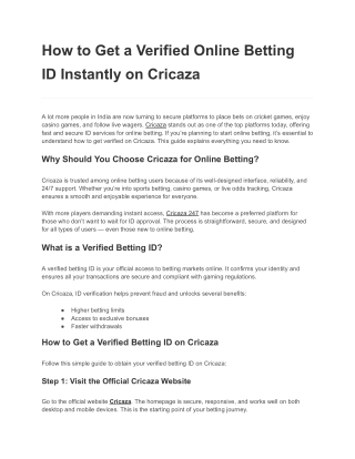 How to Get a Verified Online Betting ID Instantly on Cricaza