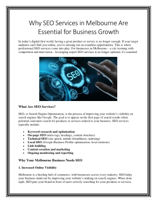 Why SEO Services in Melbourne Are Essential for Business Growth