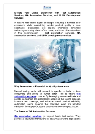 Elevate Your Digital Experience with Test Automation Services, QA Automation Services, and UI UX Development Services
