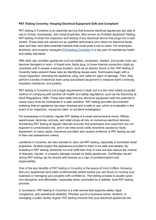 PAT Testing Coventry_ Keeping Electrical Equipment Safe and Compliant