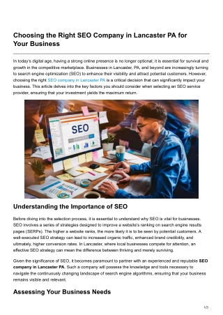 Choosing the Right SEO Company in Lancaster PA for Your Business