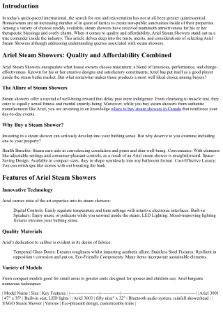 Ariel Steam Showers: Quality and Affordability Combined