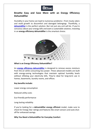 Breathe Easy and Save More with an Energy Efficiency Dehumidifier..