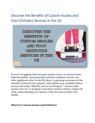 Discover the Benefits of Custom Insoles and Foot Orthotics Services in the UK