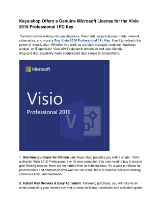 Keys-shop Offers a Genuine Microsoft License for the Visio 2016 Professional 1PC Key