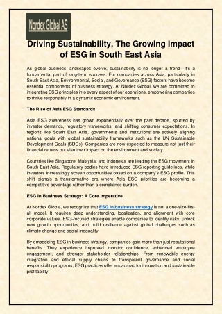 Driving Sustainability The Growing Impact of ESG in South East Asia