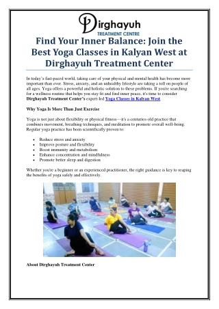 Rejuvenate Mind & Body with Yoga Classes in Kalyan West – Dirghayuh Center