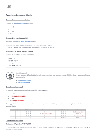 Exercices - La logique binaire - Electro & Robot